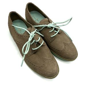 Women Cole Haan D39956 Tan Brown Suede Derby Wingtip Lunargrand shoe 5.5 B Oxfor